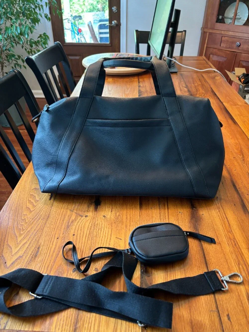 faux leather duffel bag